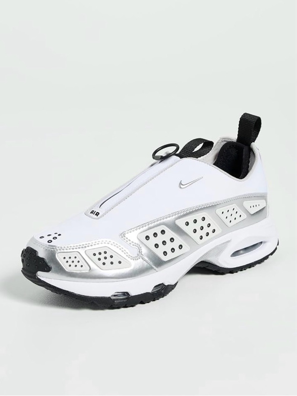 Nike womens Max Air White and Silver Slip-On Air Runner with Black Accents